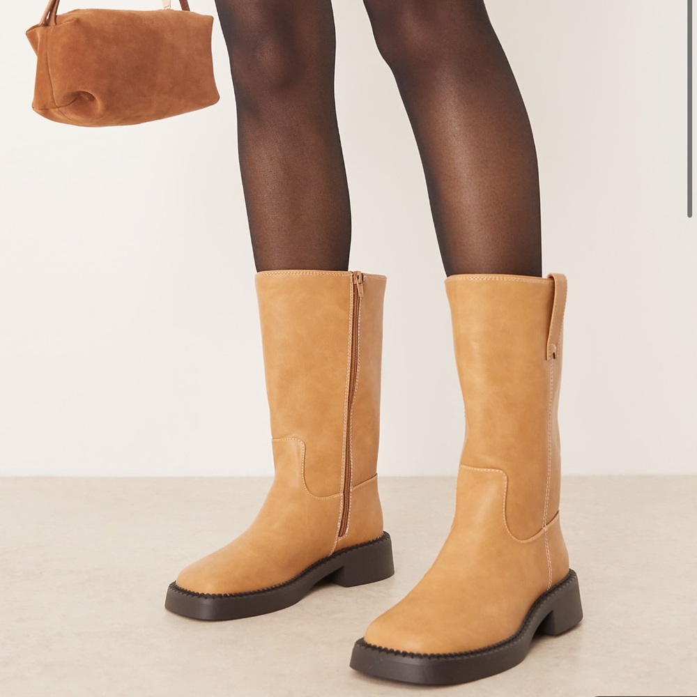 Tan Leather Knee-High Boots